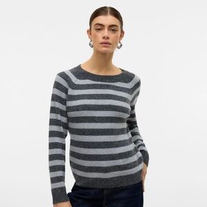 🩶 NEW JACOB CASHMERE BLEND STRIPED GREY CREW NECK SWEATER